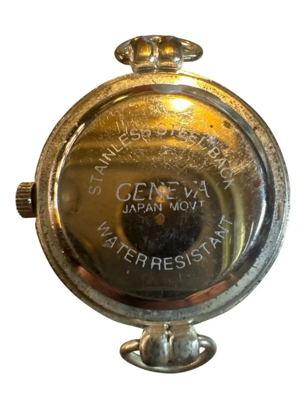 Geneva Red Quartz Pocket Watch Pendant With Stainless Steel Back & Vintage Silve